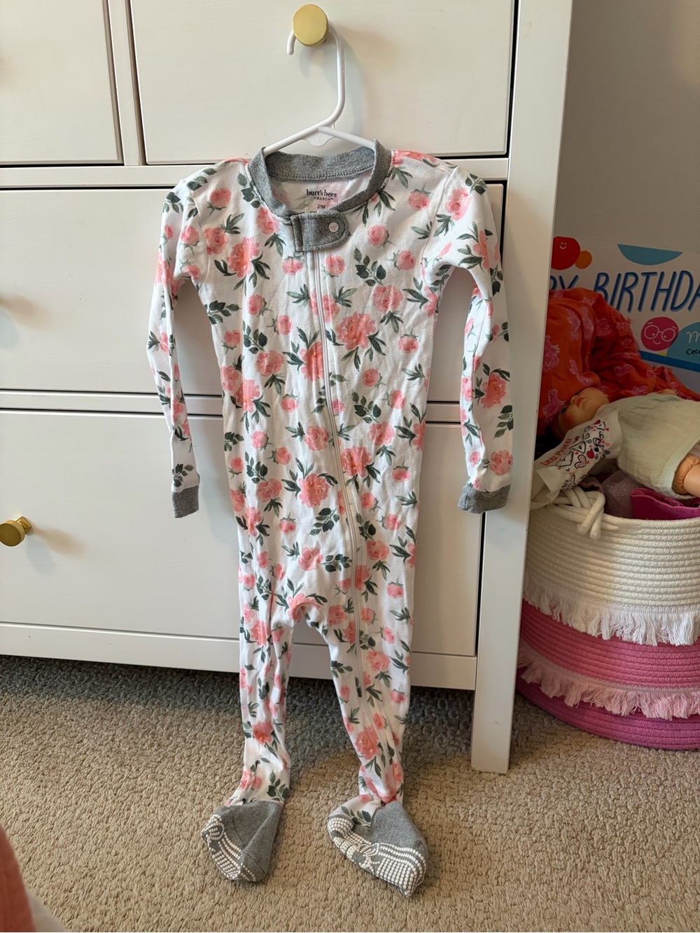 Burt’s Bees Baby Rose Print Zip Footie 24 Months Organic Cotton